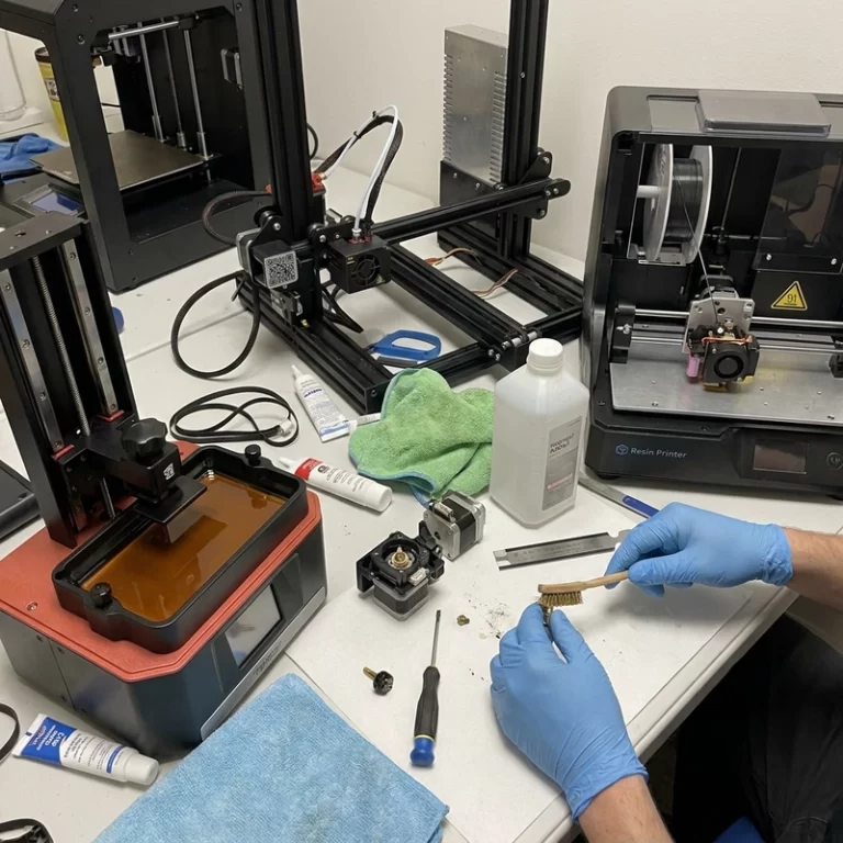3D printer maintenance plan showing nozzle cleaning calibration and motion system inspection