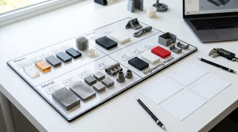 choose materials for custom 3D printed products with resin nylon metal and plastic samples