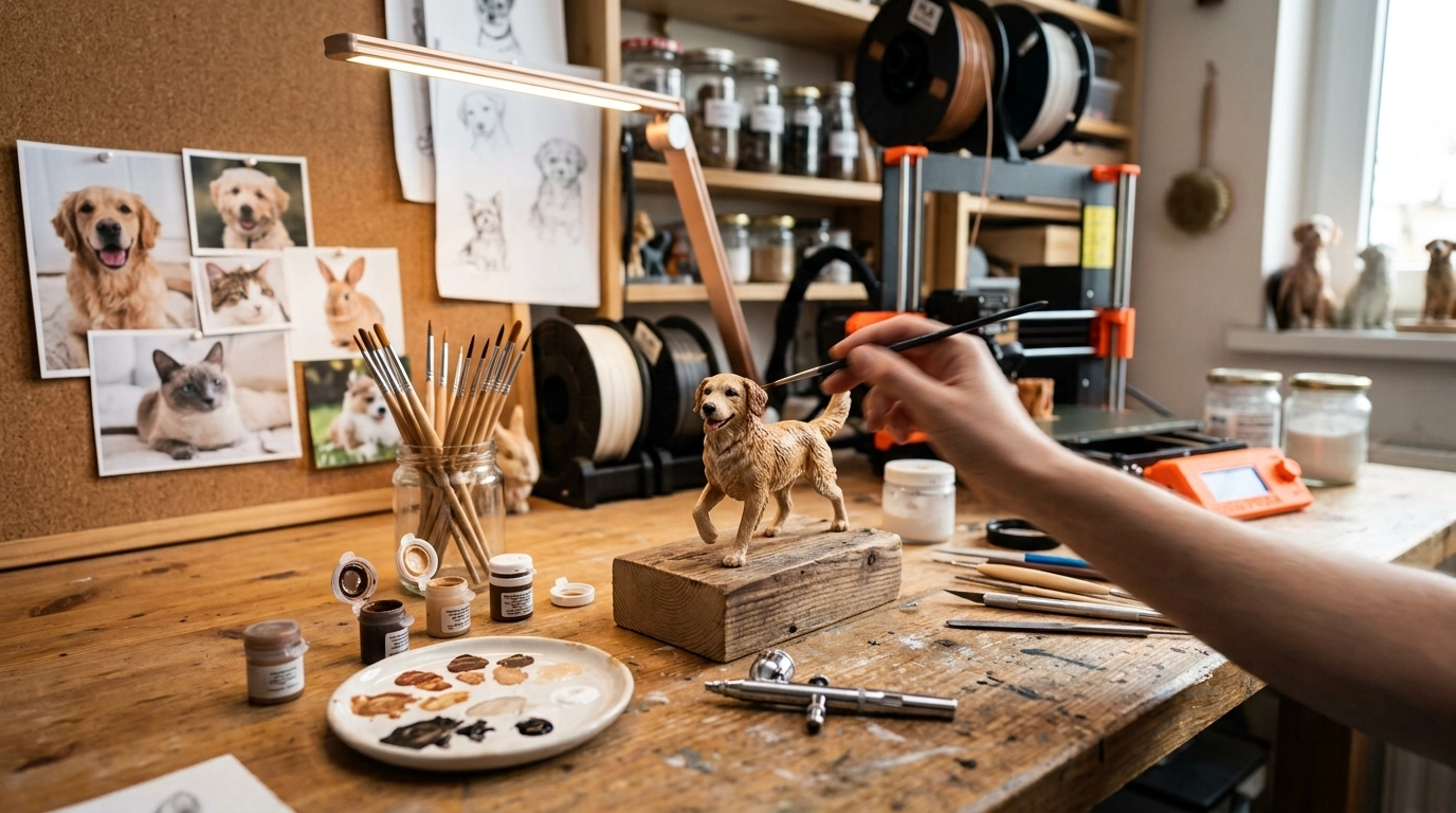 custom pet 3D printing from photo to painted figurine