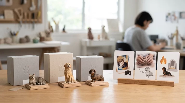 custom pet memorial gifts for pet brands and studios with figurines and packaging
