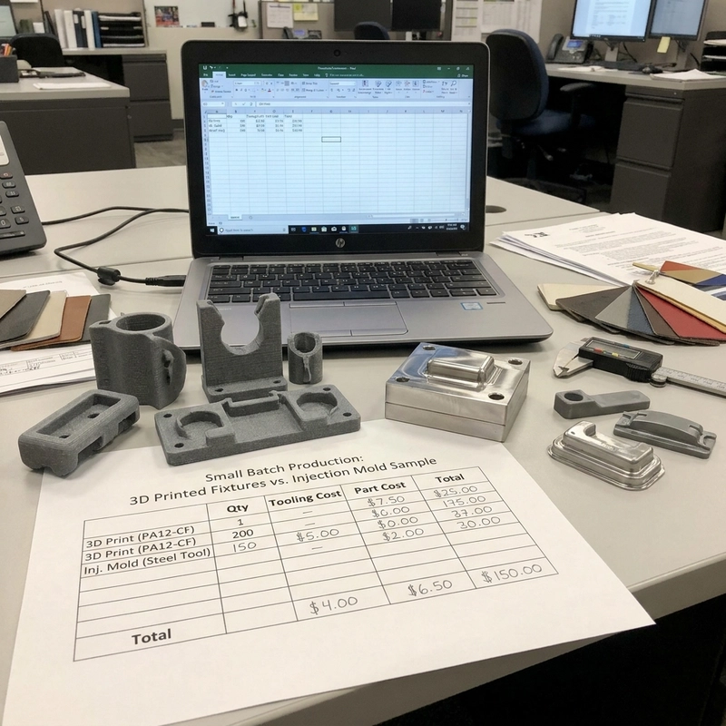 engineering plastic 3D printing cost comparison for small-batch fixtures and injection molding