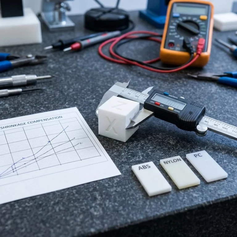 engineering plastic 3D printing dimensional accuracy measurement with calipers and shrinkage test cubes