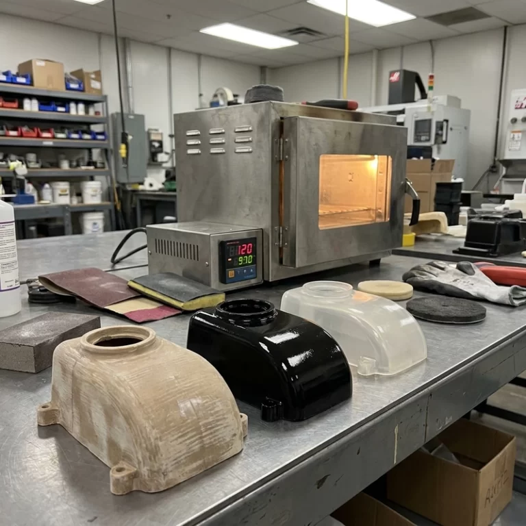engineering plastic 3D printing finishing samples showing sanding coating annealing and vapor smoothing
