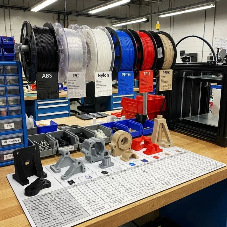 engineering plastic 3D printing material selection chart comparing ABS PC nylon PETG TPU and PEEK