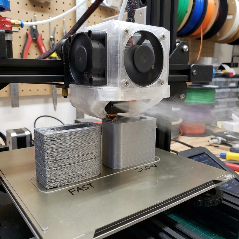 high-speed FDM printing showing motion system cooling airflow and extrusion quality
