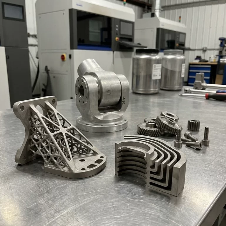Metal 3D printing industrial applications including aerospace bracket tooling insert and robot part
