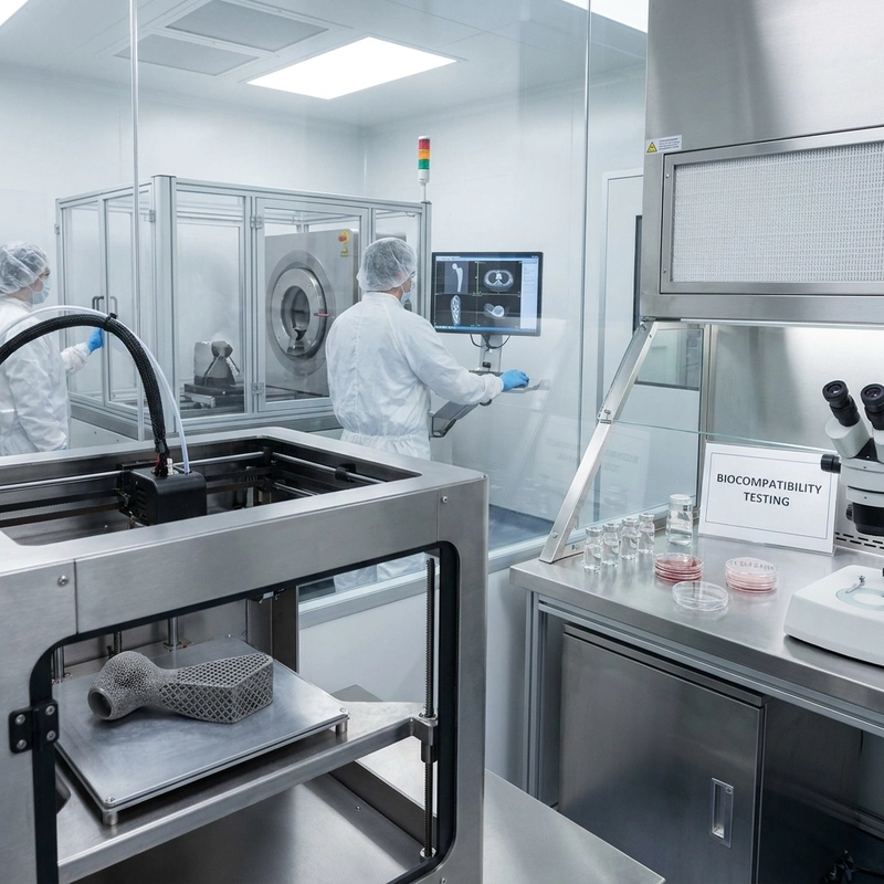 metal 3D printing medical implants showing porous titanium structure and inspection workflow