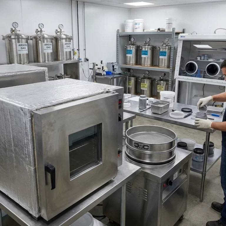 Metal powder preprocessing for 3D printing with drying sieving and sealed storage