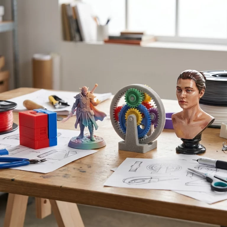 multi-color 3D printing comparison showing dual-color FDM WJP resin and full-color nylon samples