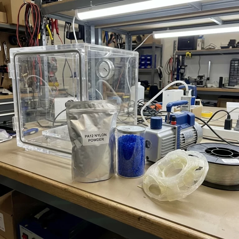 nylon 3D printing moisture control with dried PA powder sealed storage and failed wet nylon print