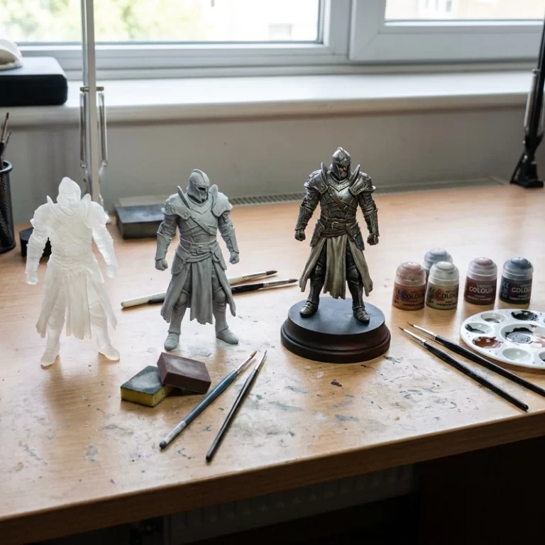 Resin figurine material white model prepared for sanding primer and painting