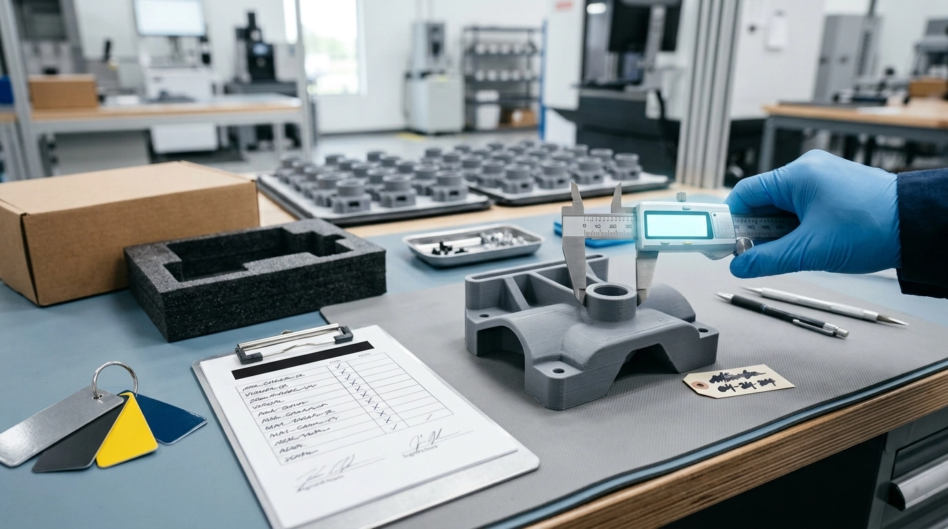 sample approval before bulk 3D printing with inspection checklist and approved part