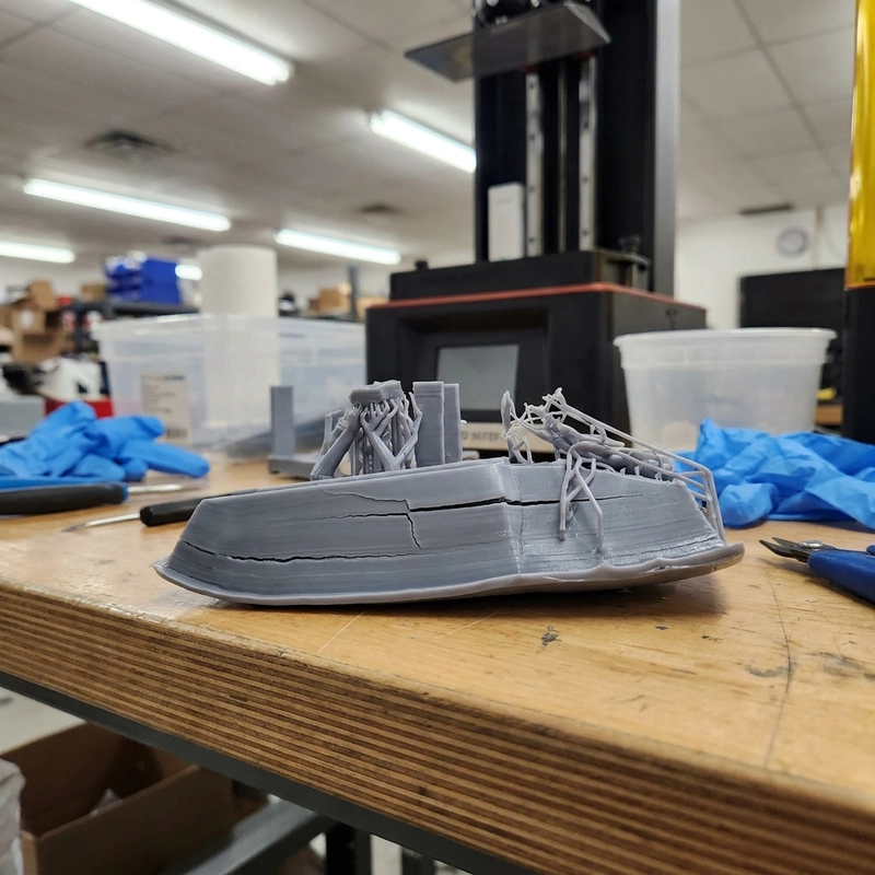 SLA printing failures showing layer separation warping and support defects