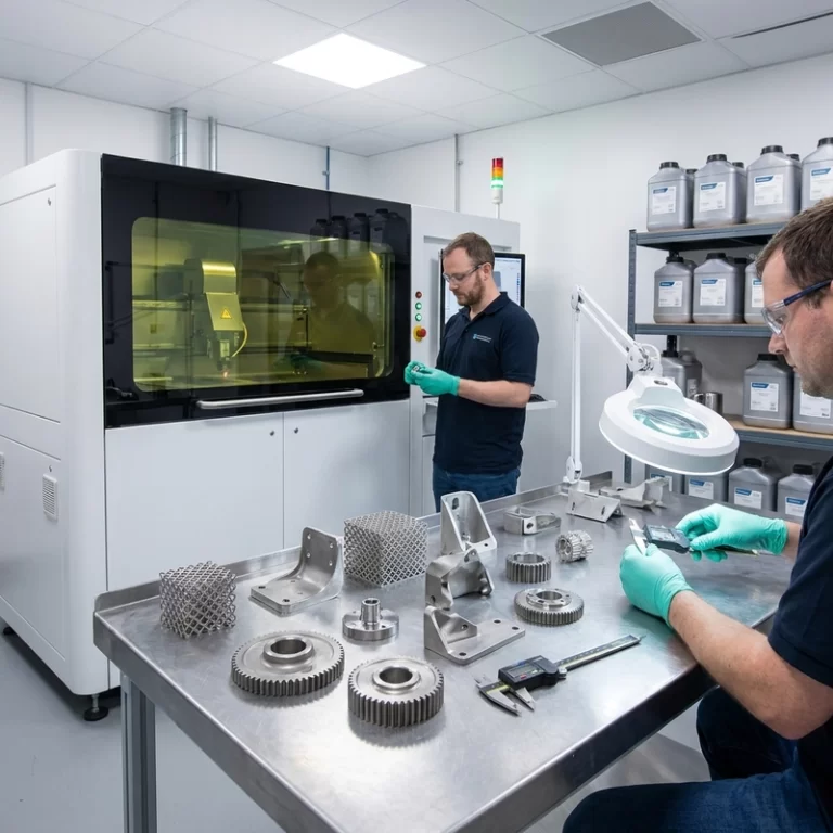 SLM metal 3D printing overview showing laser powder bed fusion and metal parts