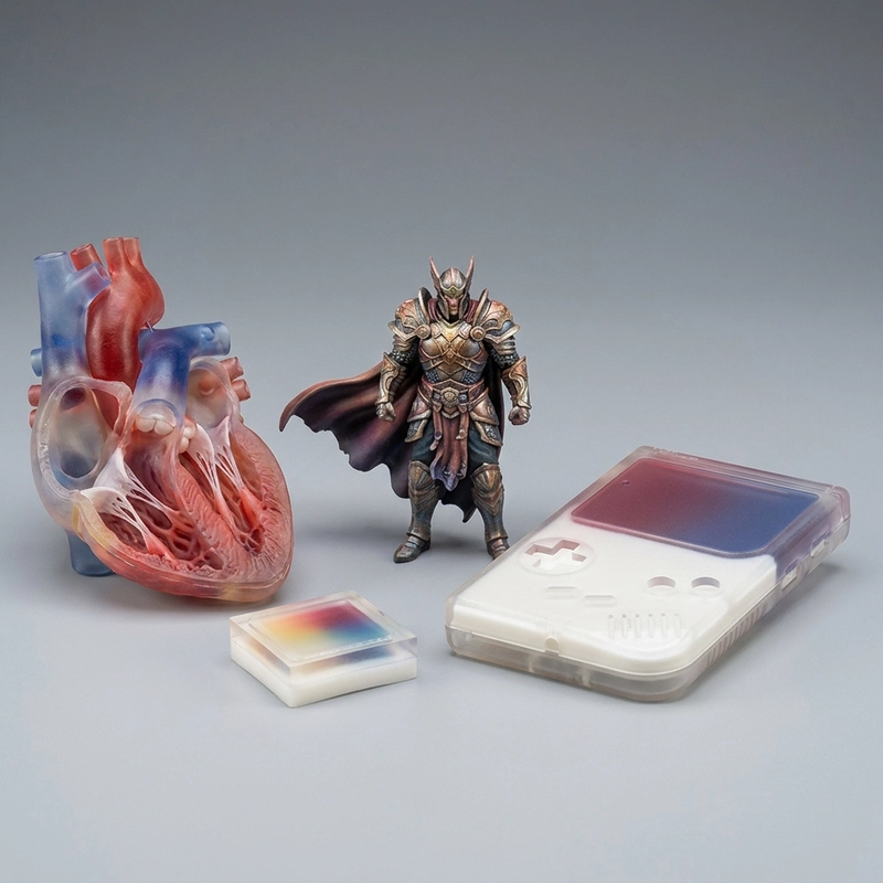 WJP full-color resin 3D printing samples with native color details and white ink base