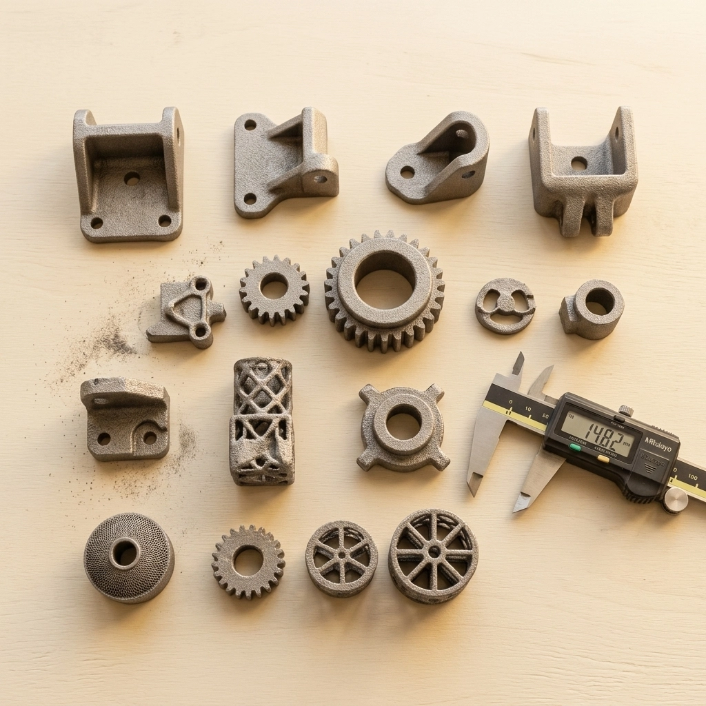 Binder Jetting Metal 3D Printing Service sintered metal parts - flat lay