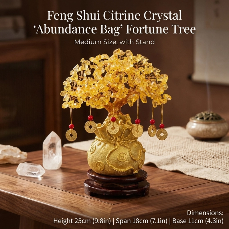 Citrine Money Tree Feng Shui Desk Decor - citrine tree chinese coins red beads
