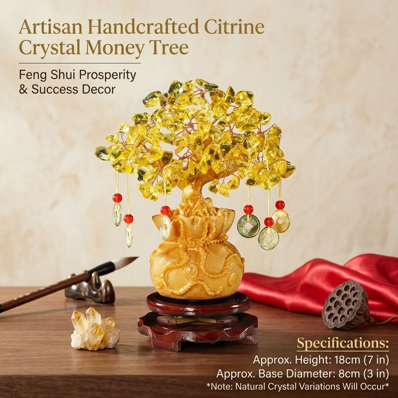 Citrine Money Tree Feng Shui Desk Decor - product size handmade info card