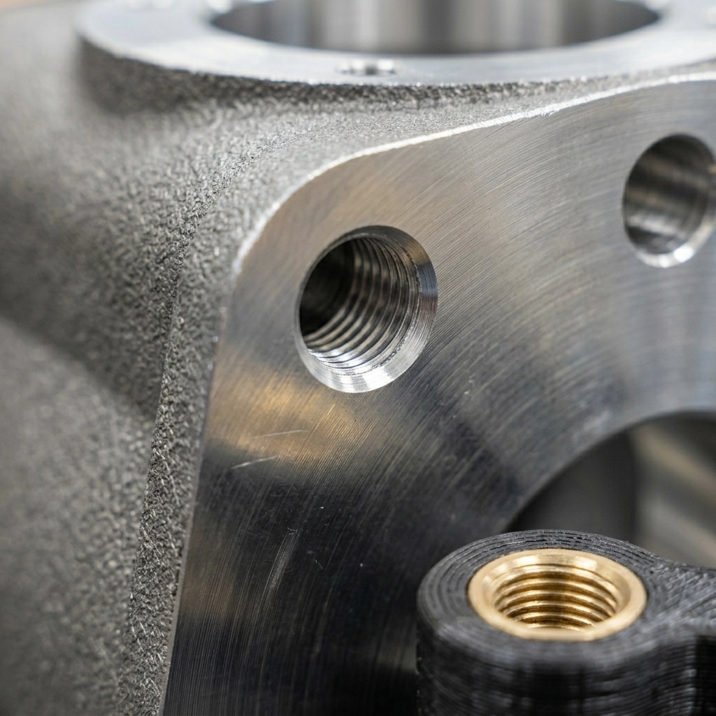 CNC machining service review of a machined bore and threaded metal face
