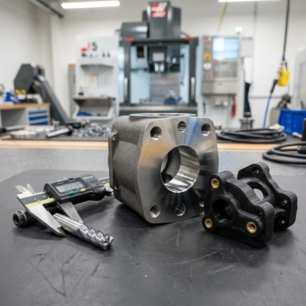 CNC and 3D Printing Hybrid Service machined printed parts - process sample