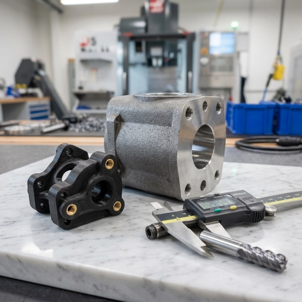 CNC and 3D Printing Hybrid Service machined printed parts - side view