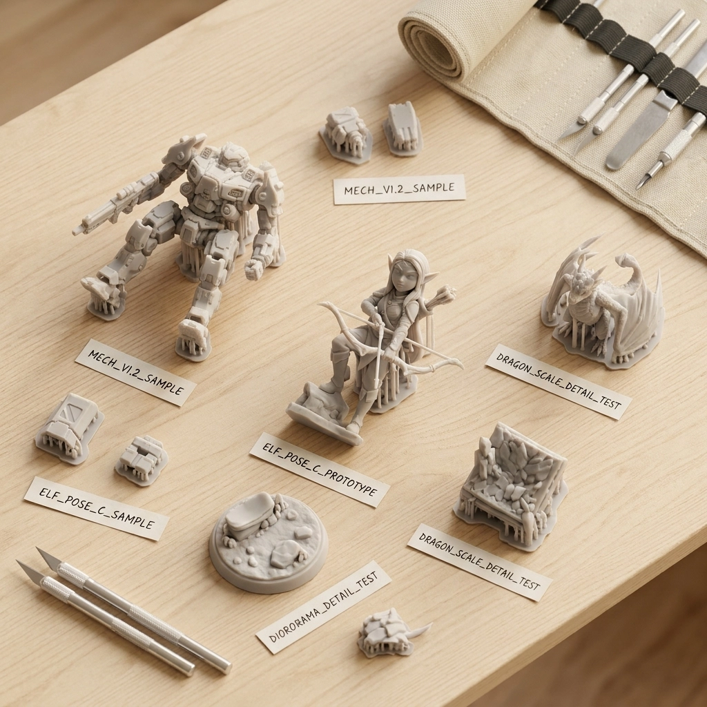 OEM Custom Figurine Manufacturing sample-to-bulk display - flat lay