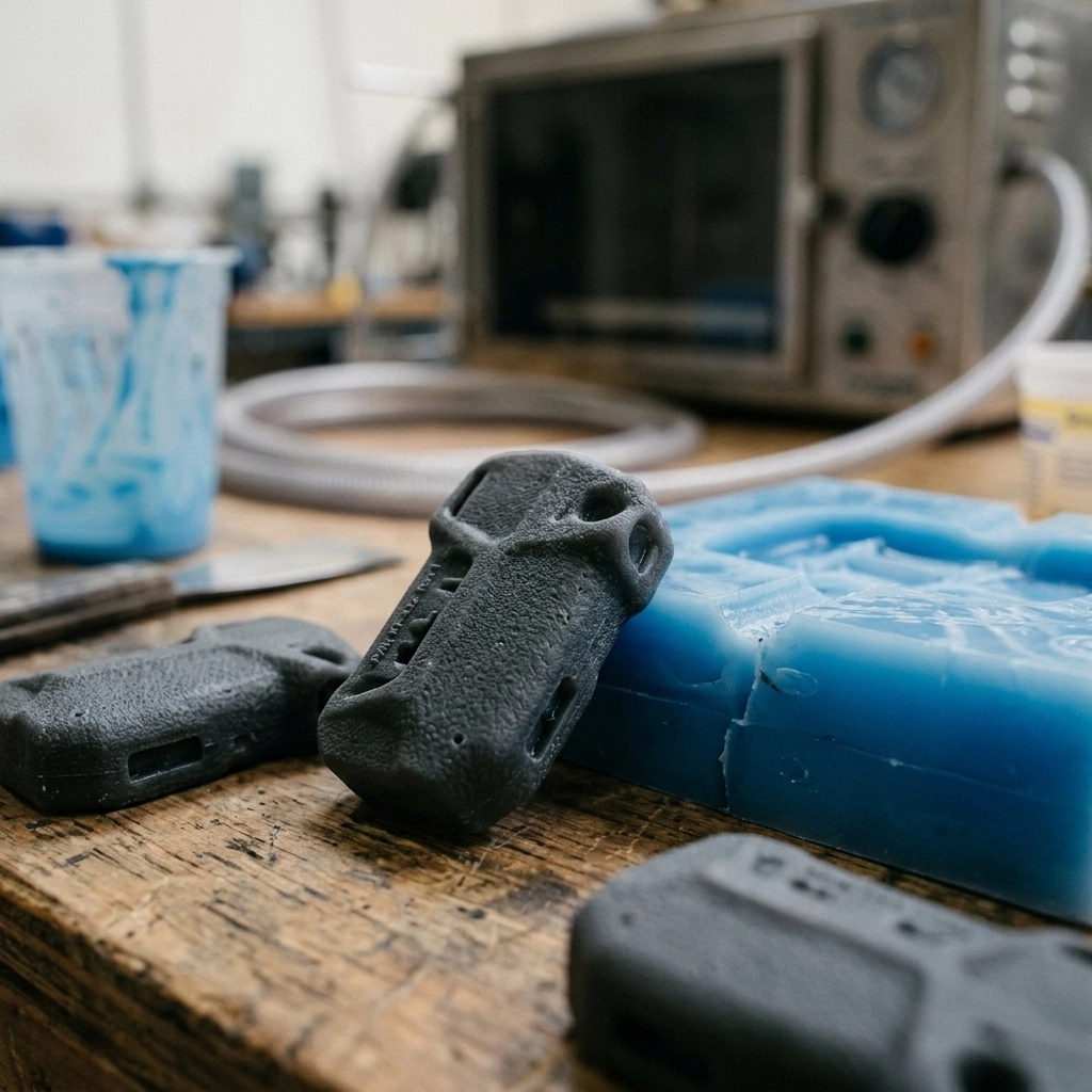 Vacuum Casting Small Batch Plastic Parts silicone mold and samples - detail closeup