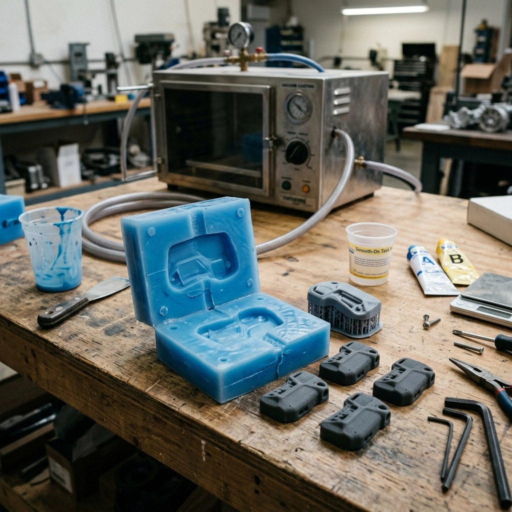 Vacuum Casting Small Batch Plastic Parts silicone mold and samples - process sample